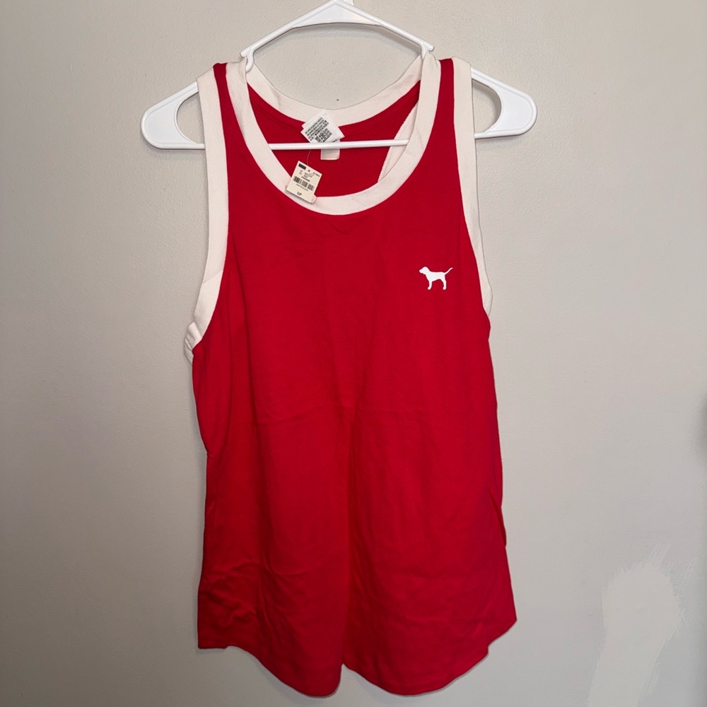 Pink VS Red Tank Top with White Trim